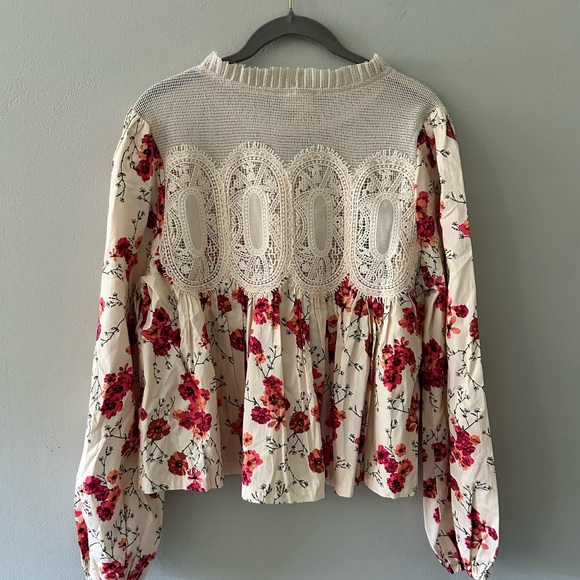 Anthropologie The Iris Long-Sleeve Lace Poplin Blouse by En Elly Small Floral - Picture 5 of 6